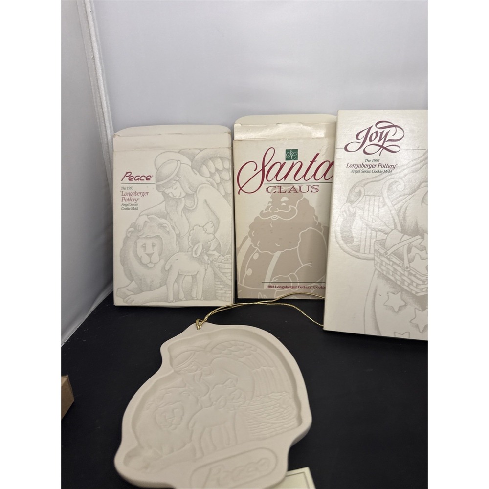 longaberger lot of 5 pottery cookie mold in boxes some have recipes can hang